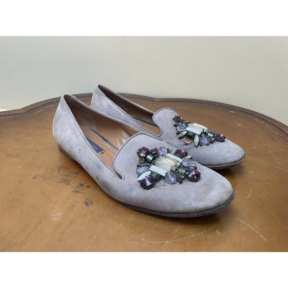 Ralph Lauren Women's Suede Leather Bejeweled Purple Label Flats Sz 37.5B (F136) - Picture 1 of 9
